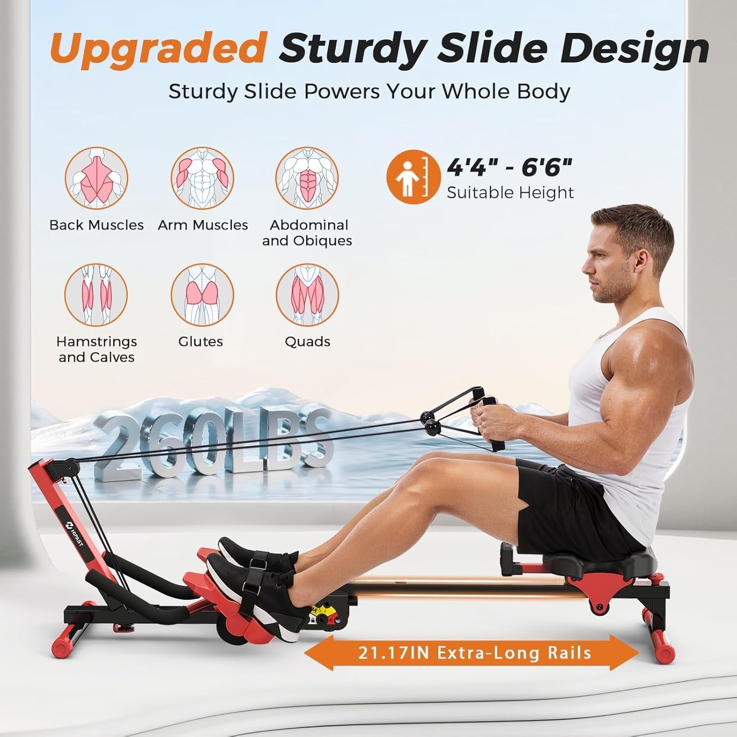 4-in-1 Rowing Machine Ab Trainer Foldable Quiet Rower LCD Home Gym 118KG