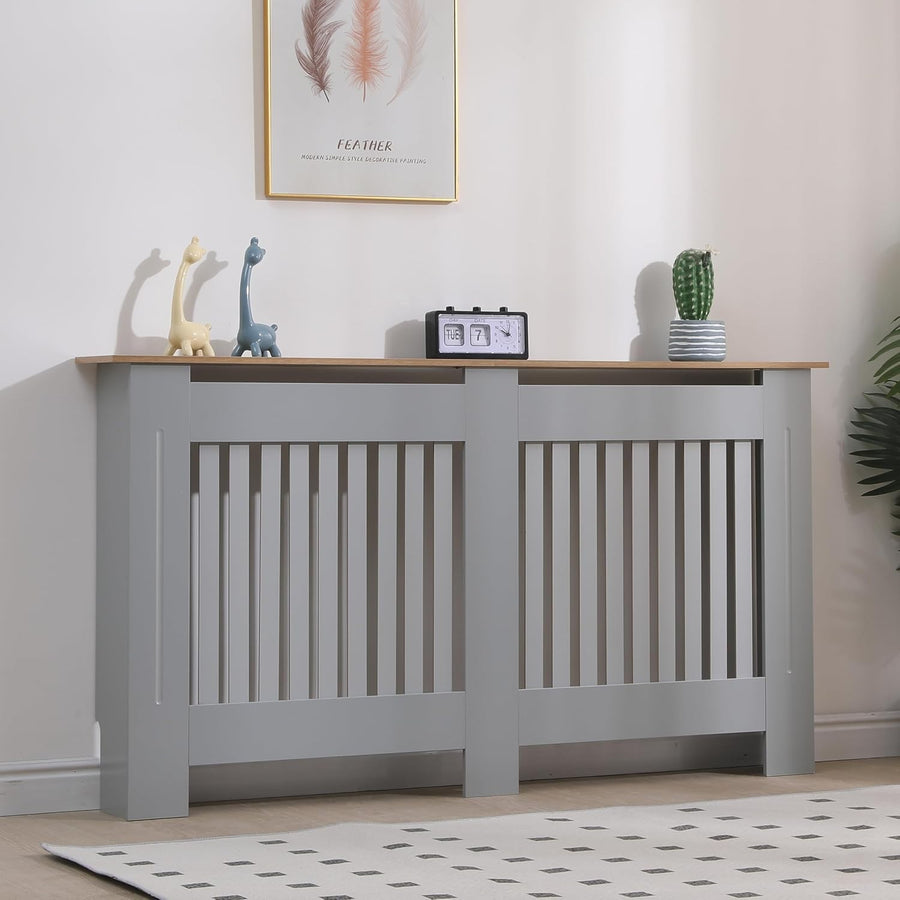 Large Grey Radiator Cover Modern Slatted MDF Wood Grill Cabinet 152x82x19cm