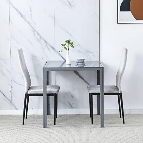 Square Glass Dining Table 75x75cm Grey Tempered Metal Legs Modern