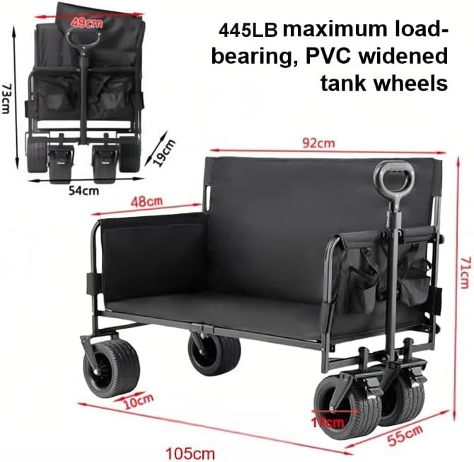 150L Heavy Duty Folding Beach Wagon with 200kg Load Big Tank Wheels Camping Cart