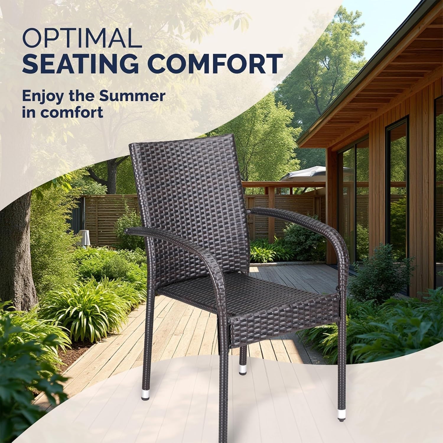 Stackable Rattan Garden Armchairs Set of 4 Weatherproof Patio Seating Brown
