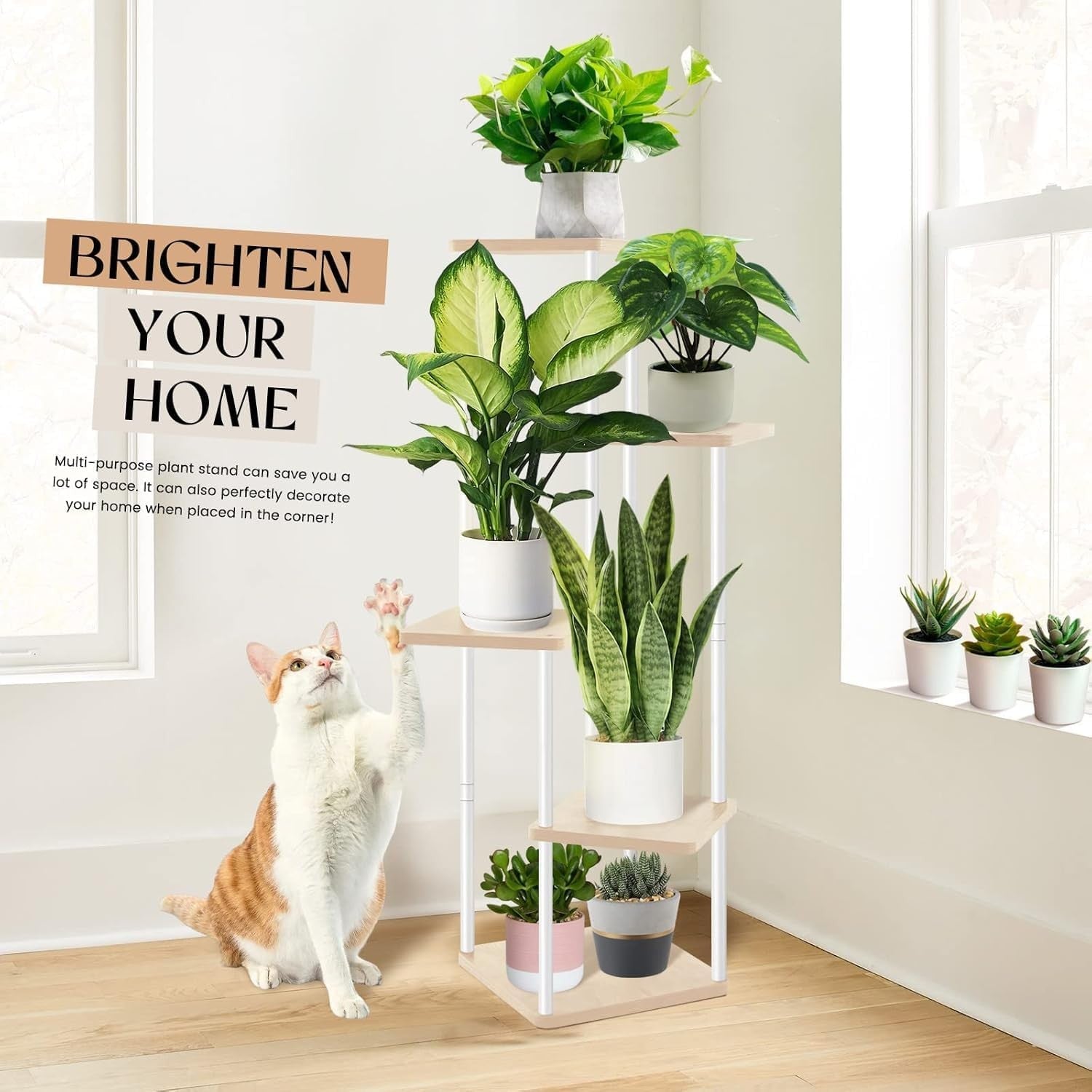 5 Tier Tall Indoor Plant Stand 106cm Wood Metal Flower Pot Shelf for Home Garden