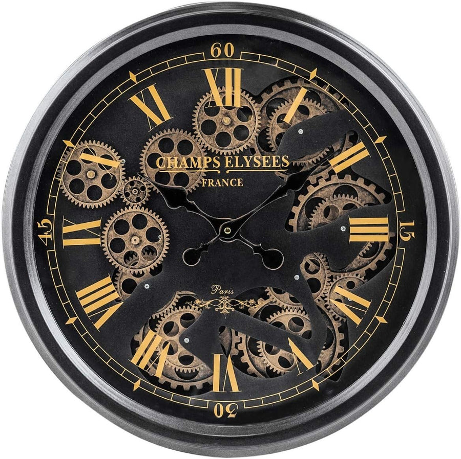 52cm Steampunk Wall Clock Moving Gears Roman Numerals Metal Vintage Decor