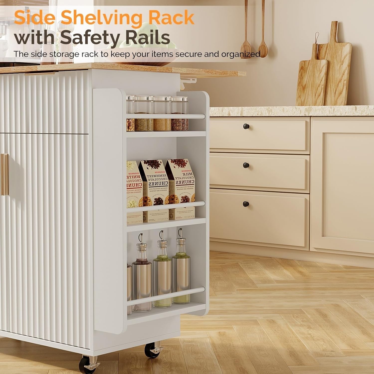 80cm White Rolling Kitchen Island Folding Table Storage Cart