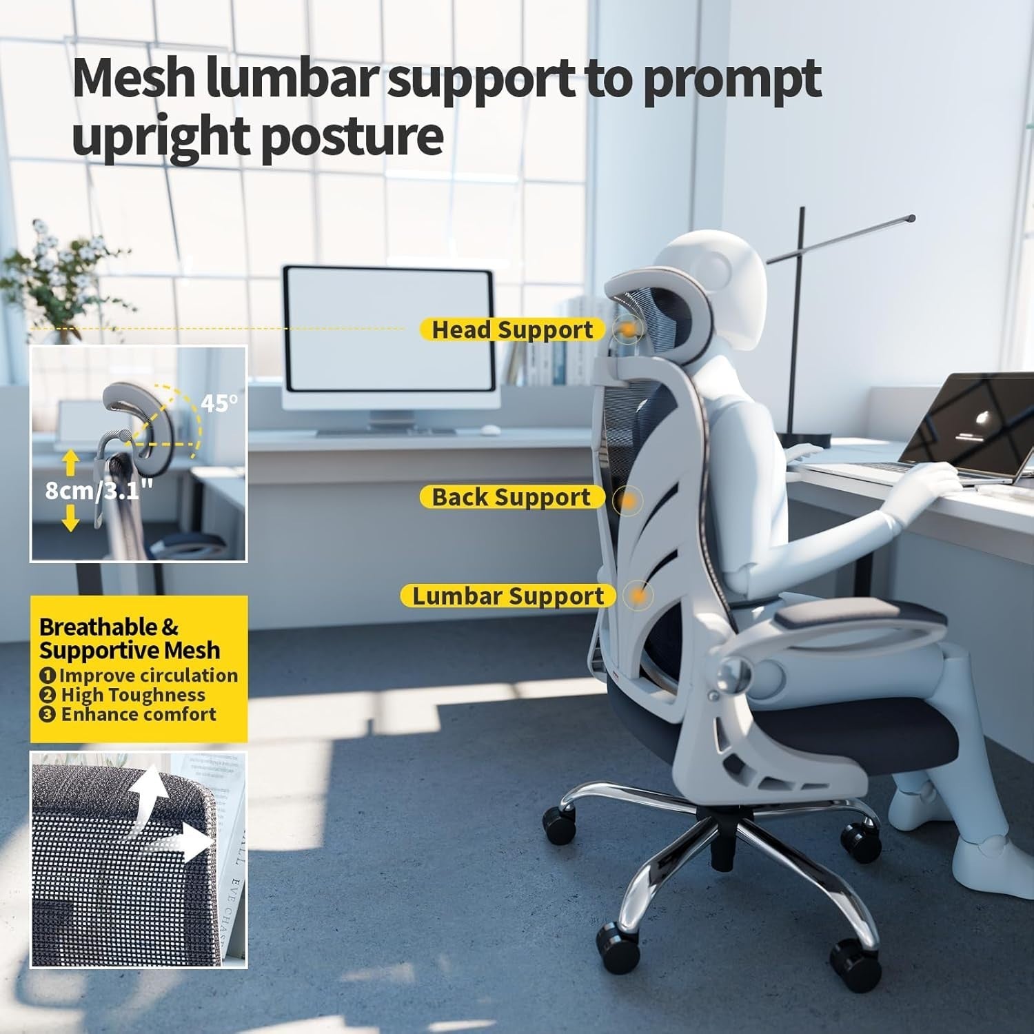 Ergonomic Folding Office Chair Mesh Back Lumbar Support Home Desk Seat
