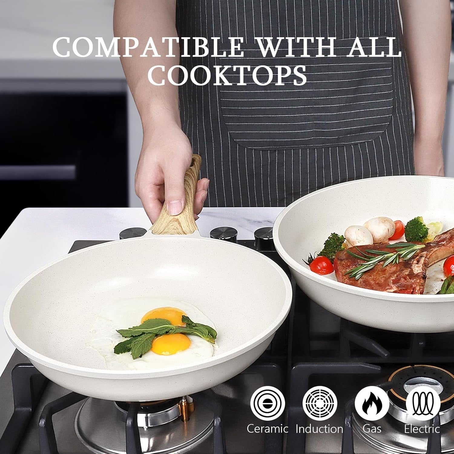 17pcs White Granite Non Stick Induction Safe Cookware Set Ceramic Pots Pans