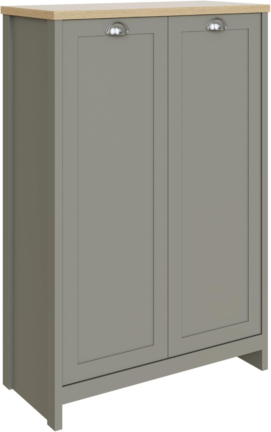 Grey 2 Door Shoe Storage Cabinet with Adjustable Shelves – Slim & Stylish
