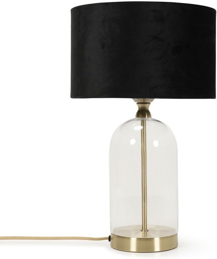 Gold Glass Table Lamp Black Velvet Shade Bedside Desk Light Bulb Included