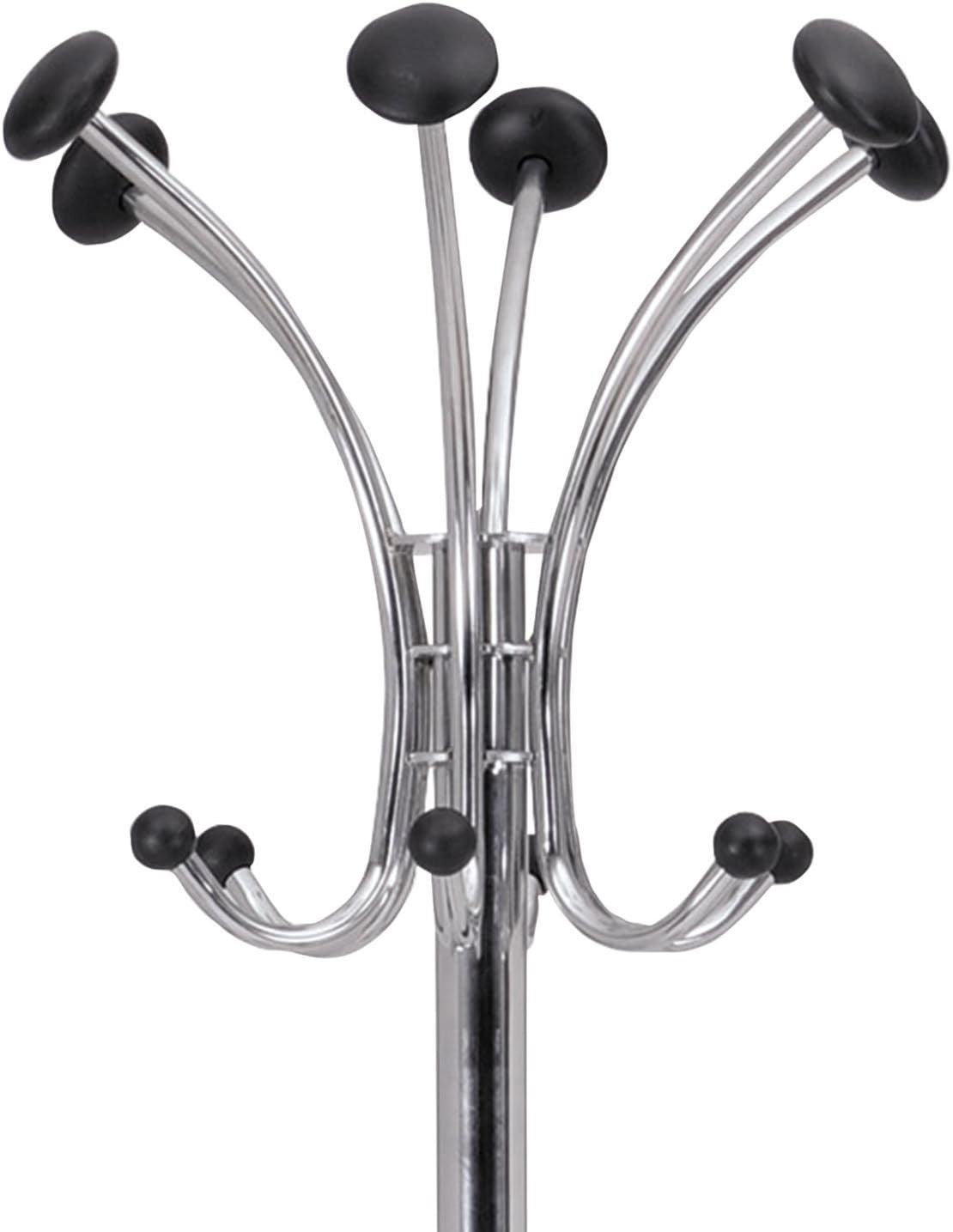 Silver Metal Hat & Coat Stand | 6 Hooks 6 Pegs Umbrella Holder Organizer Rack
