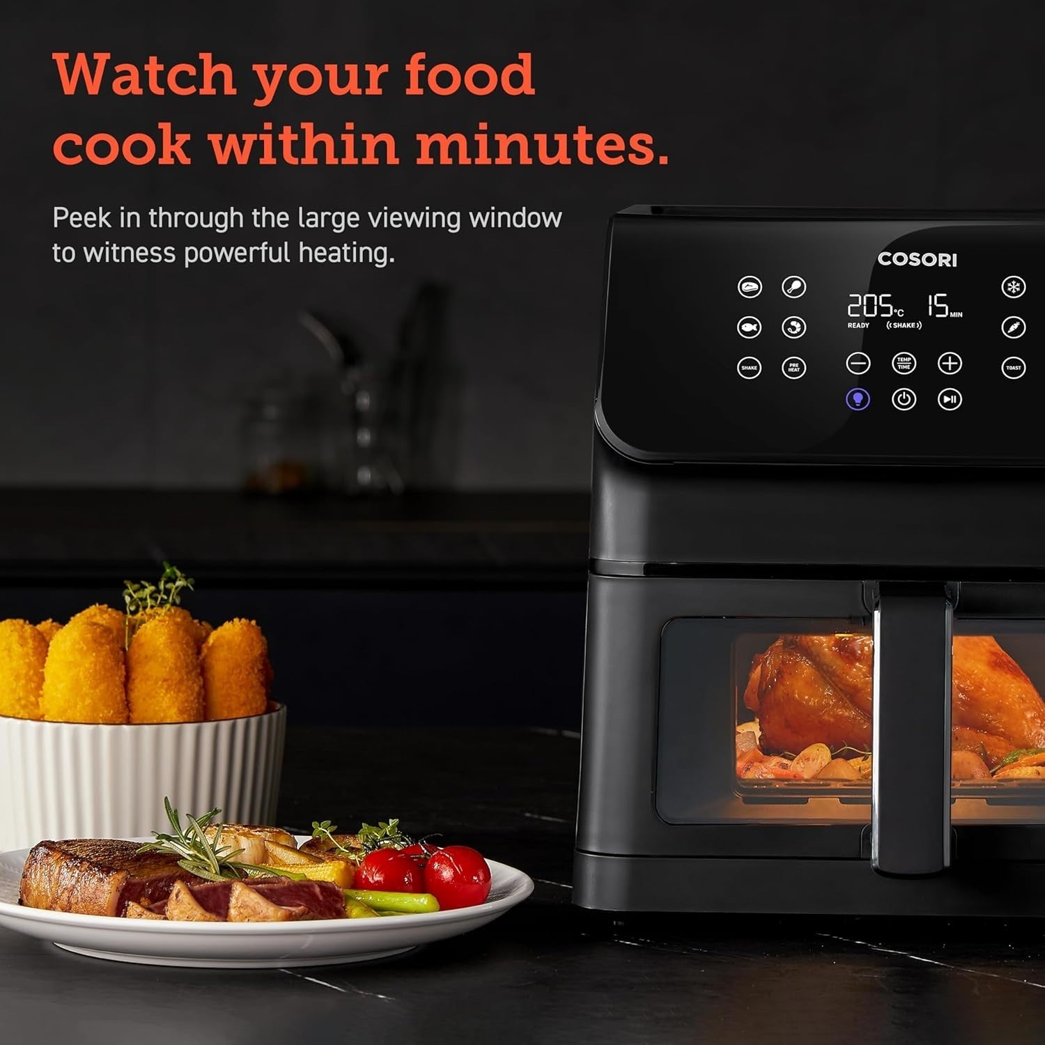 6.2L Air Fryer With Viewing Window 1700W Quiet 12 Presets Shake Reminder