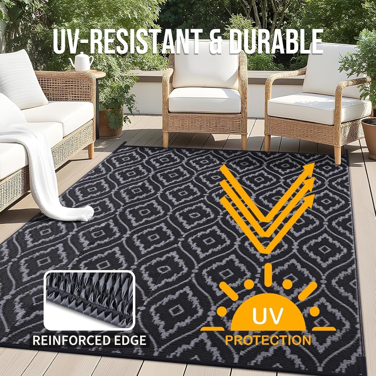 Extra Large Reversible Outdoor Rug 240x300cm Waterproof UV Patio Garden Mat