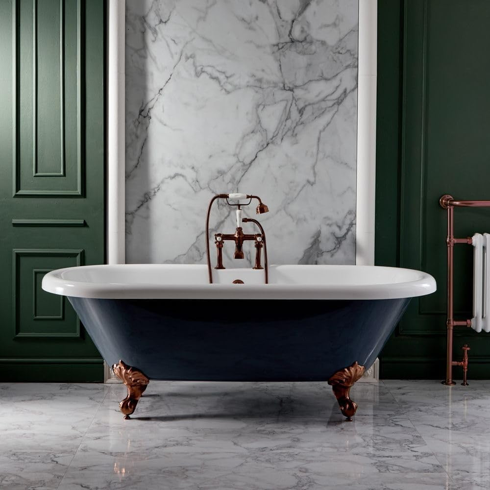 1795x785mm Double Ended Freestanding Bath Stone Grey Acrylic with Copper Feet