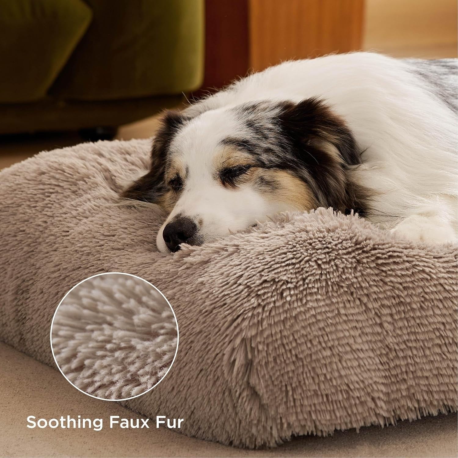 XL Fluffy Dog Crate Bed Washable Anti Slip Anxiety Cushion 104x69cm