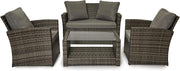 4 Seater Rattan Garden Sofa Set Grey Patio Chairs Glass Coffee Table