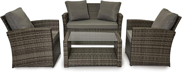 4 Seater Rattan Garden Sofa Set Grey Patio Chairs Glass Coffee Table