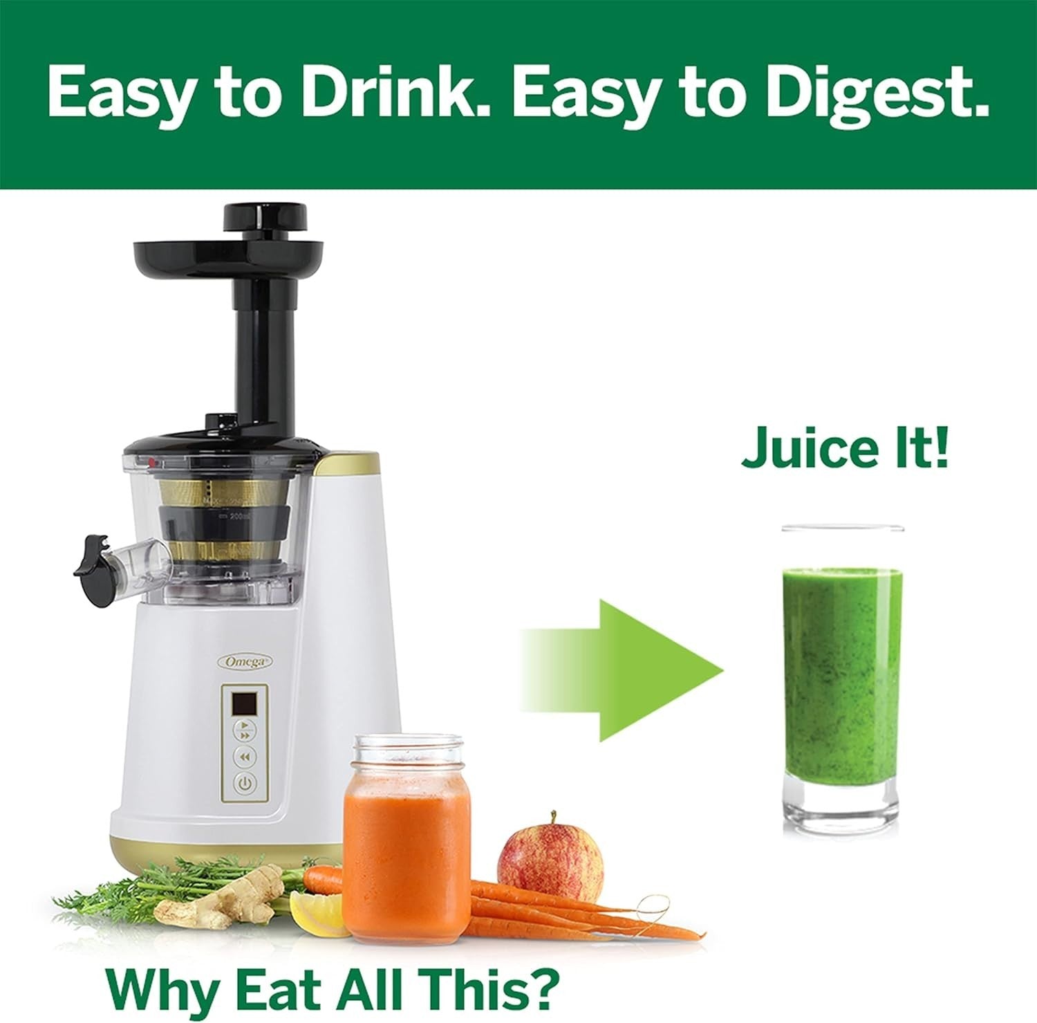 Cold Press Slow Masticating Juicer Vertical Extractor 45–65 RPM White