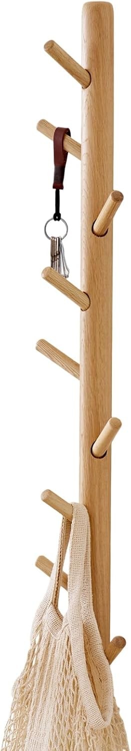 90cm Wall Mounted Wooden Coat Rack | Vertical Hat Hook Tree for Hallway Bags