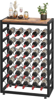 30 Bottle Wine Rack Floor Stand with Wooden Top, 6-Tier Metal Storage