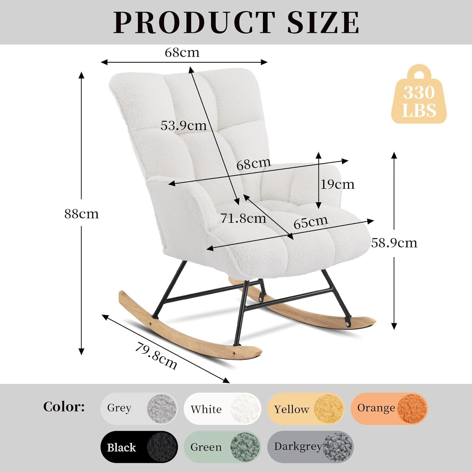 Teddy Rocking Chair for Nursery Glider Armchair Comfy Tufted Back White