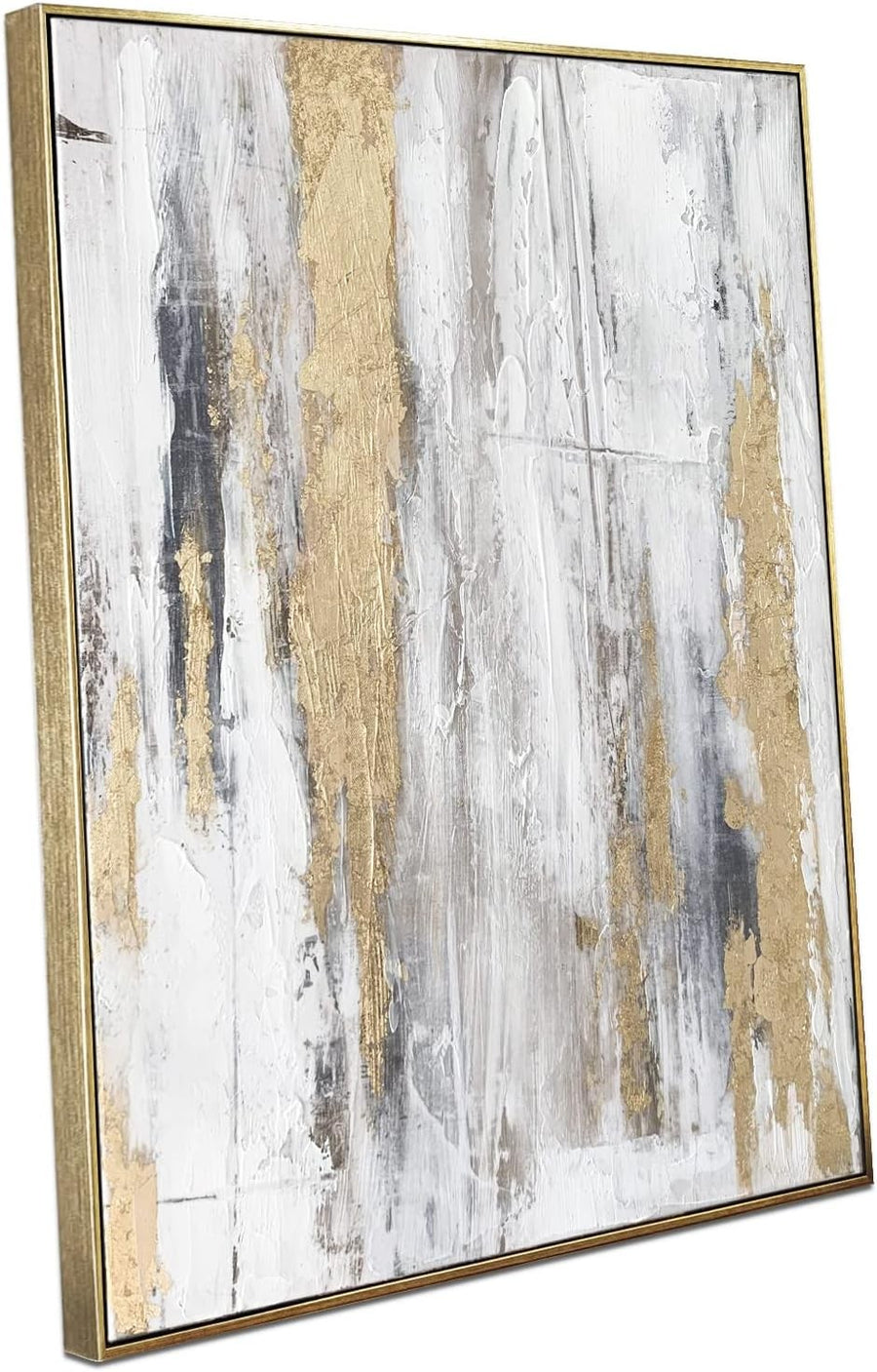 Gold & Gray Abstract Canvas Wall Art – Modern Textured 24x32" Framed
