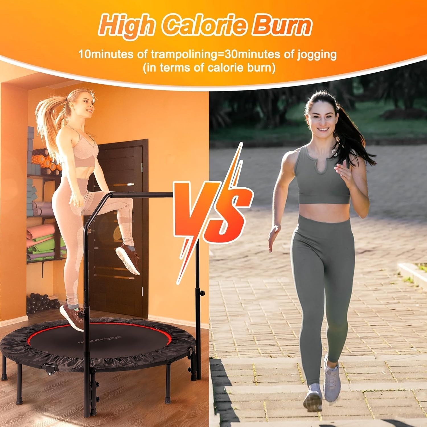 40in Folding Fitness Rebounder Adjustable Handle Heavy Duty Indoor