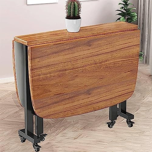 Kitchen Folding Dining Table | 100×60cm | Wooden Drop Leaf Table with Wheels