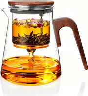 Magnetic Glass Teapot 800ml Tea Pot w Infuser Walnut Handle Lid