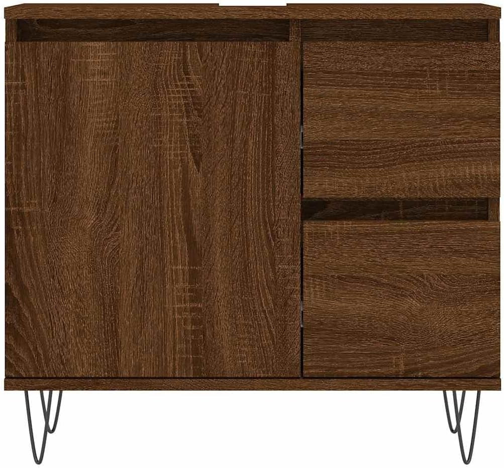 Modern Oak Brown Bathroom Vanity Cabinet 65cm Under Sink Storage Unit Drawers