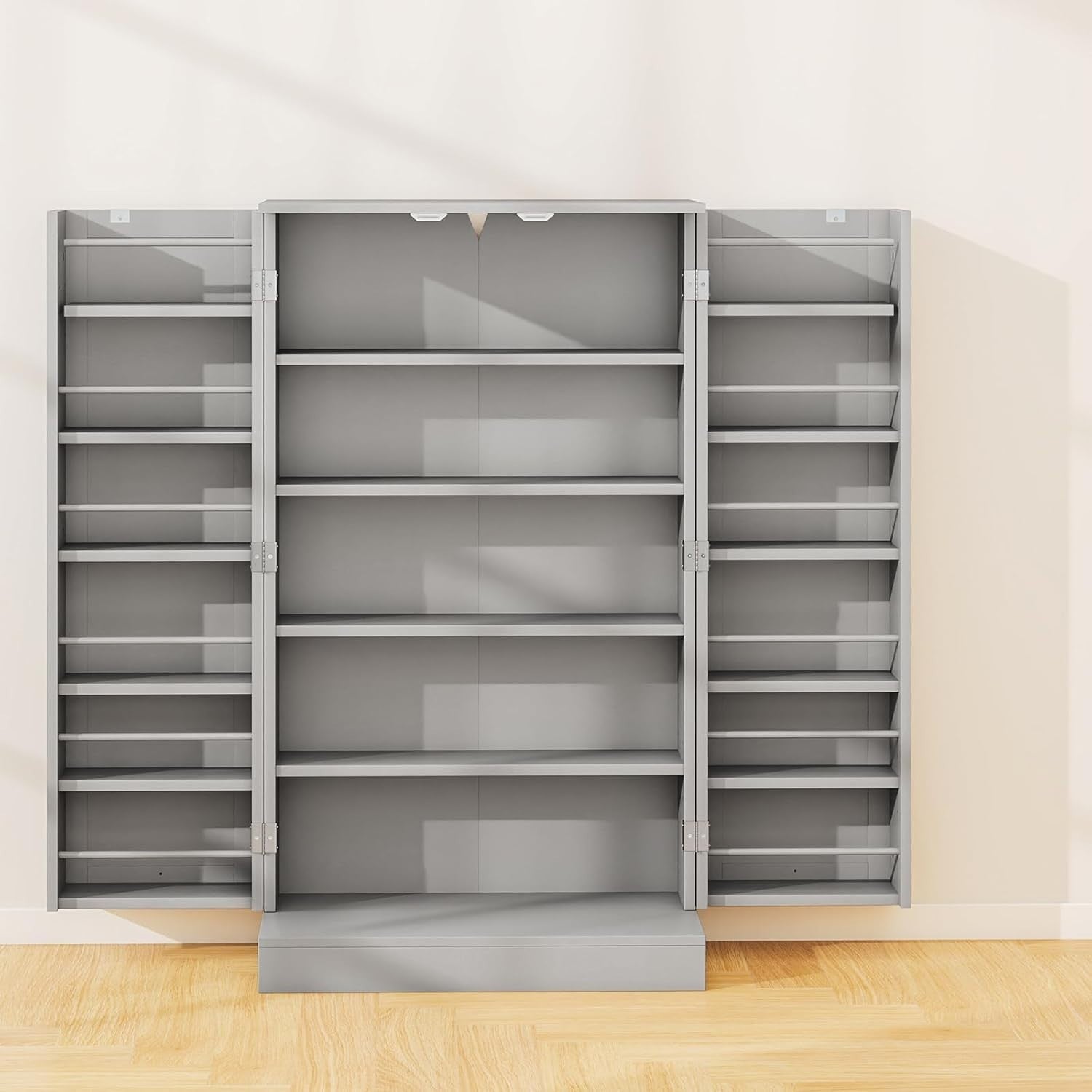 Kitchen Cupboard Pantry Cabinet 17 Shelves 2 Doors Grey Small