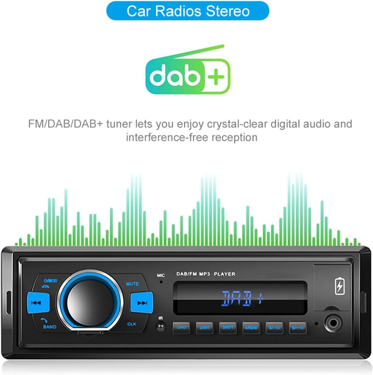 DAB/DAB+ Car Stereo 1 Din Bluetooth FM Radio USB AUX TF 25W