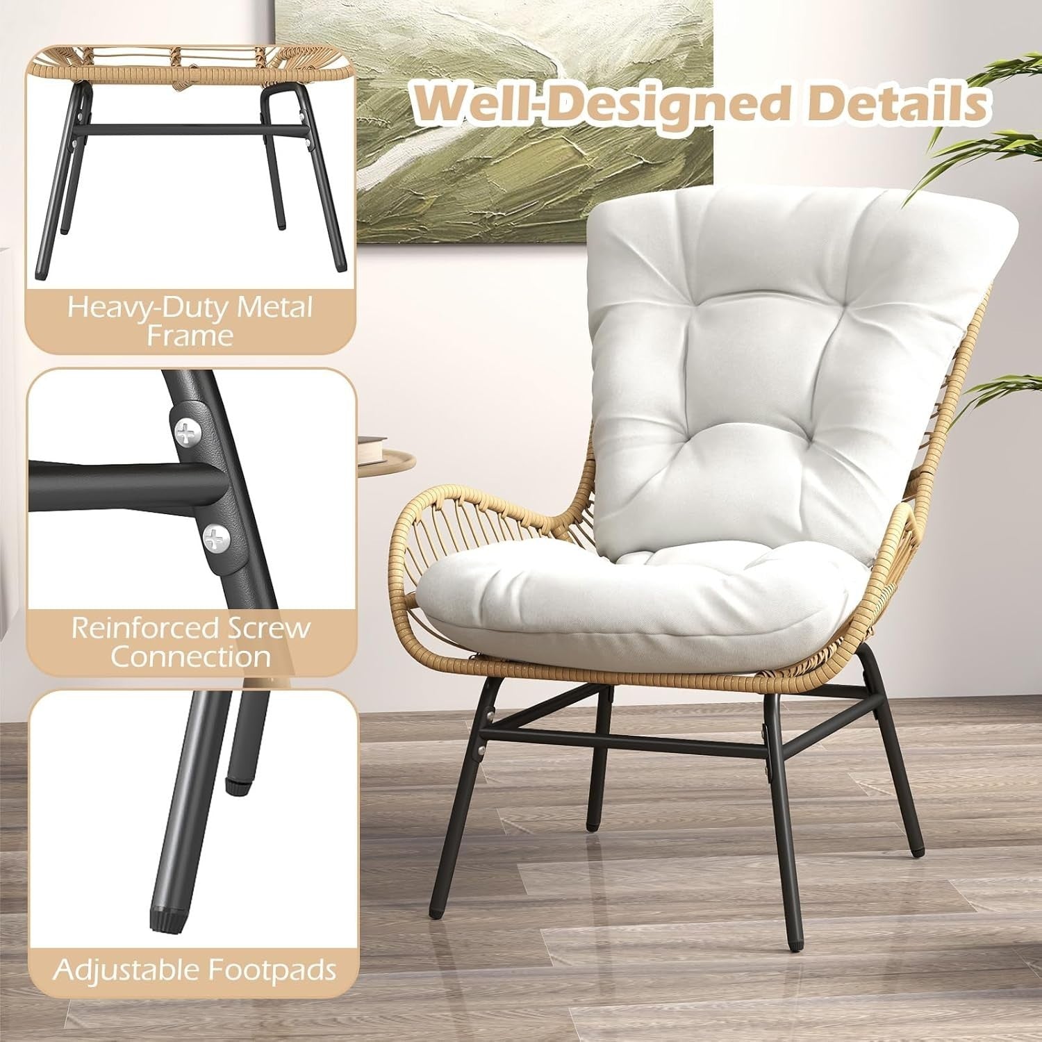 Luxury Rattan Garden Armchair Plush Cushion Lounge Chair Patio Balcony