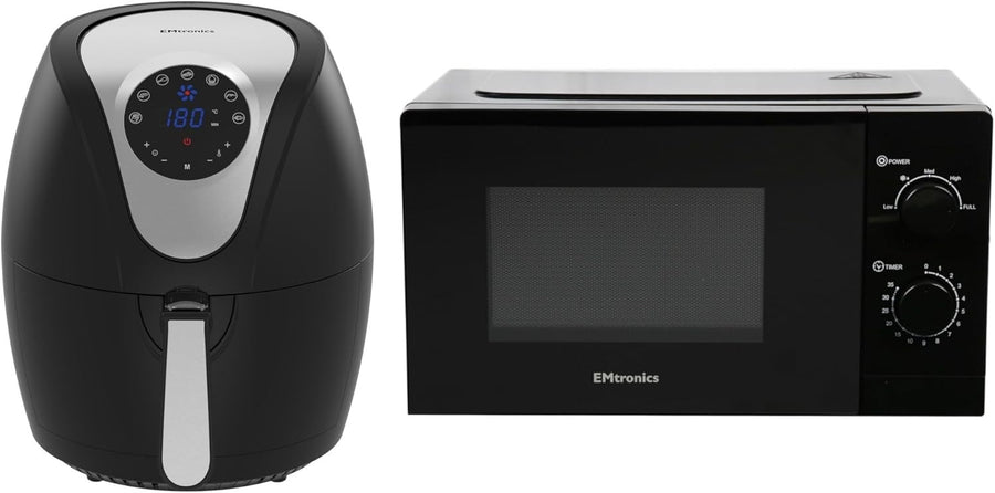4.5L Air Fryer + 20L 700W Microwave Set 5 Power Levels Defrost Black