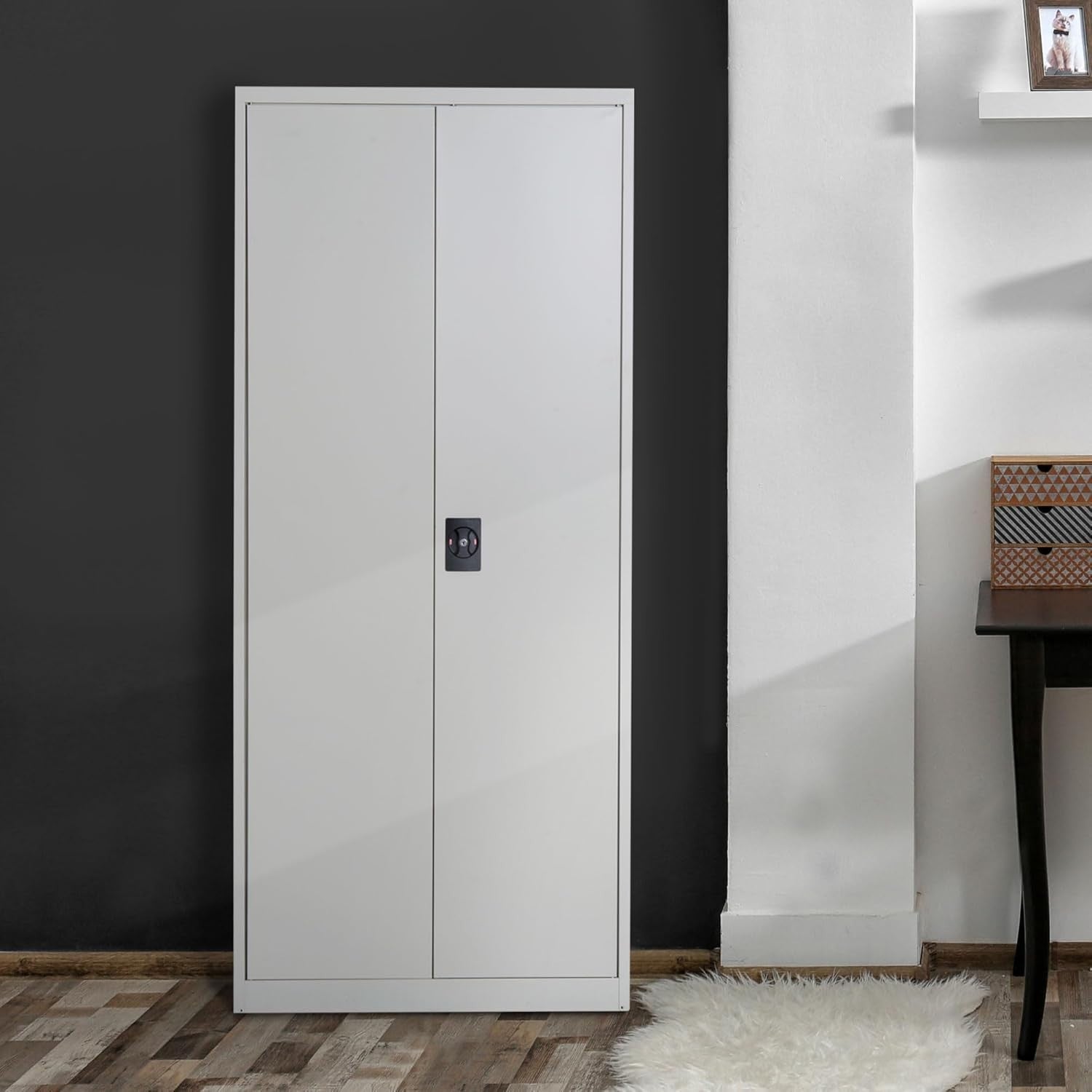 Tall Steel Lockable Filing Cabinet 2 Door Adjustable Shelf Storage 175cm