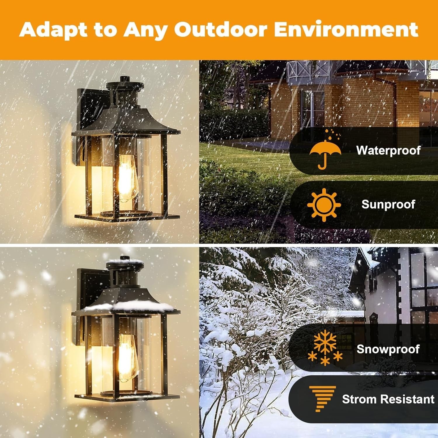 Outdoor Wall Light PIR Motion Sensor, Dusk to Dawn, Black Retro Lantern