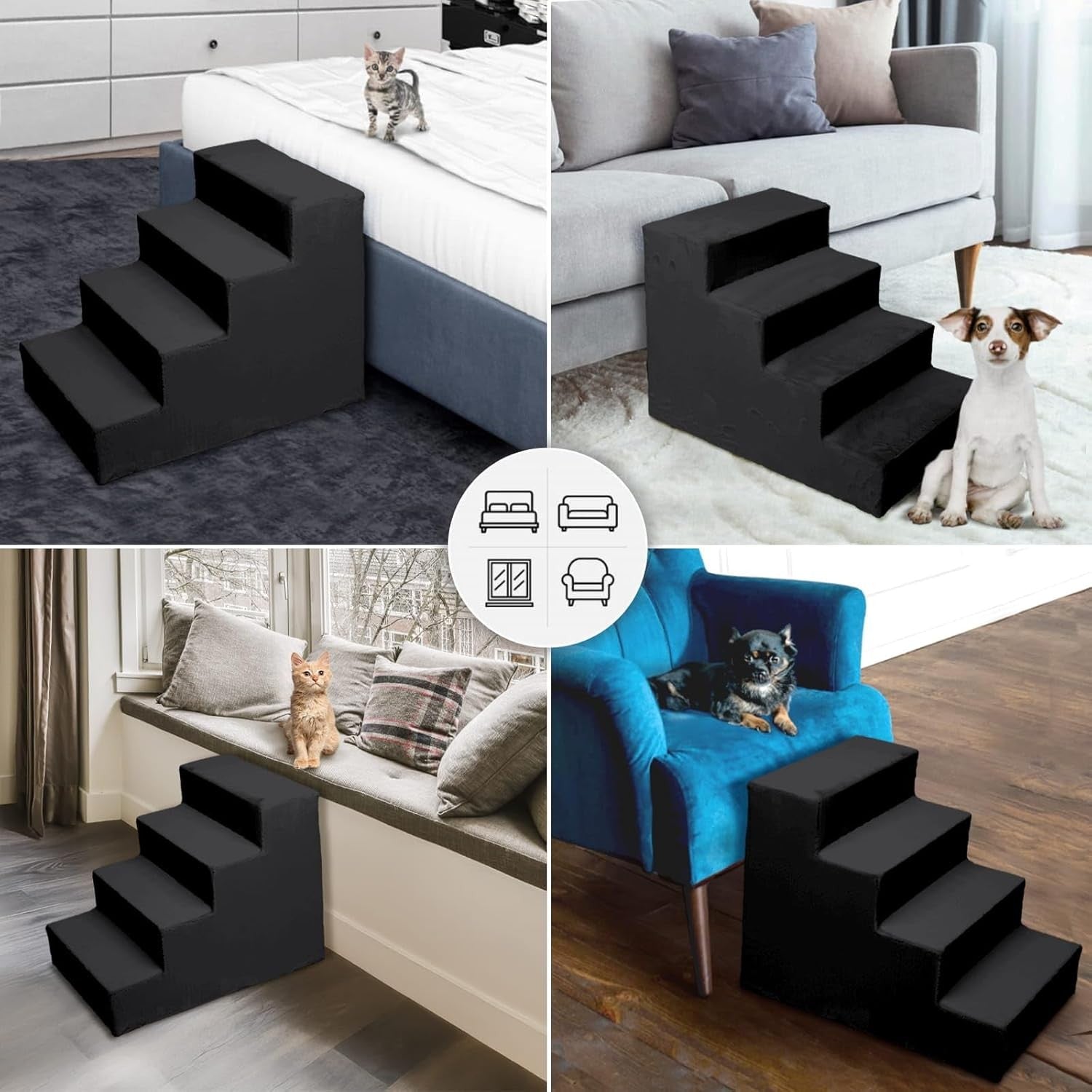 Mg Design 4-Step Pet Stairs Wooden Frame Dog Steps with Soft Faux Fur 22x16x18in