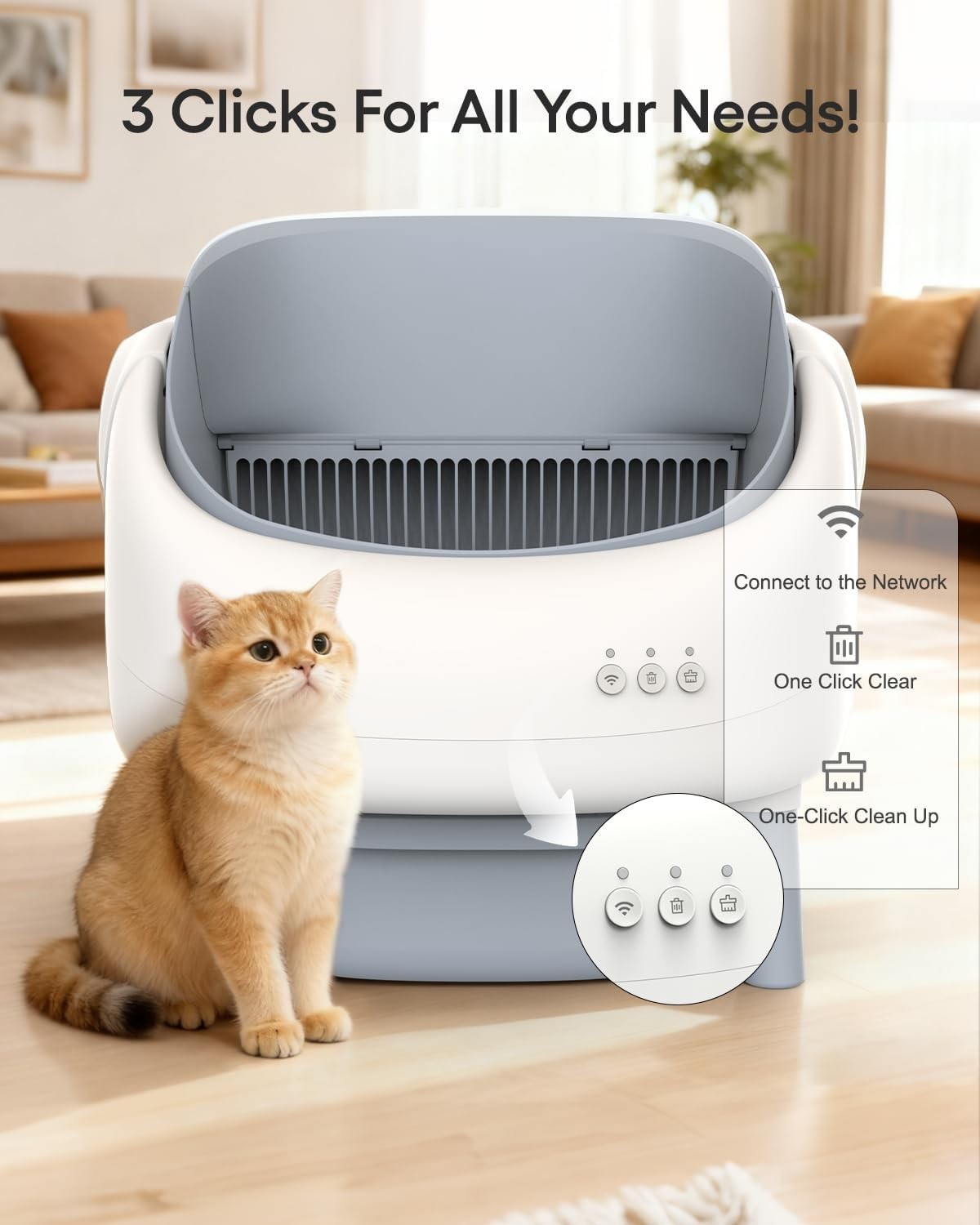 Self Cleaning Cat Litter Box App Control Open Top Auto Multi Cat