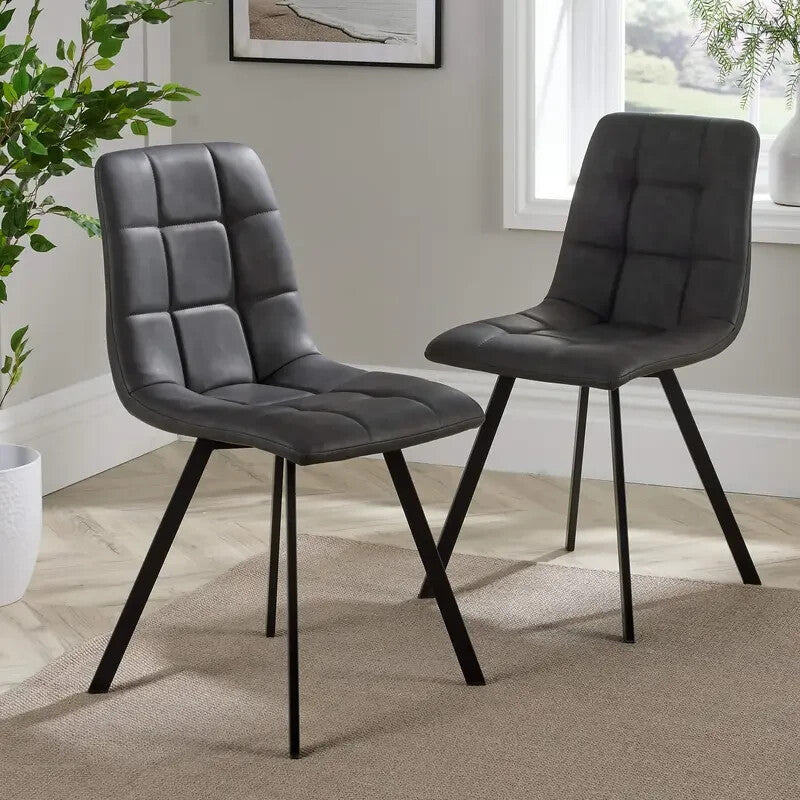 2 Grey Fabric Dining Chairs w/ Black Metal Legs Padded Seat Kitchen Set
