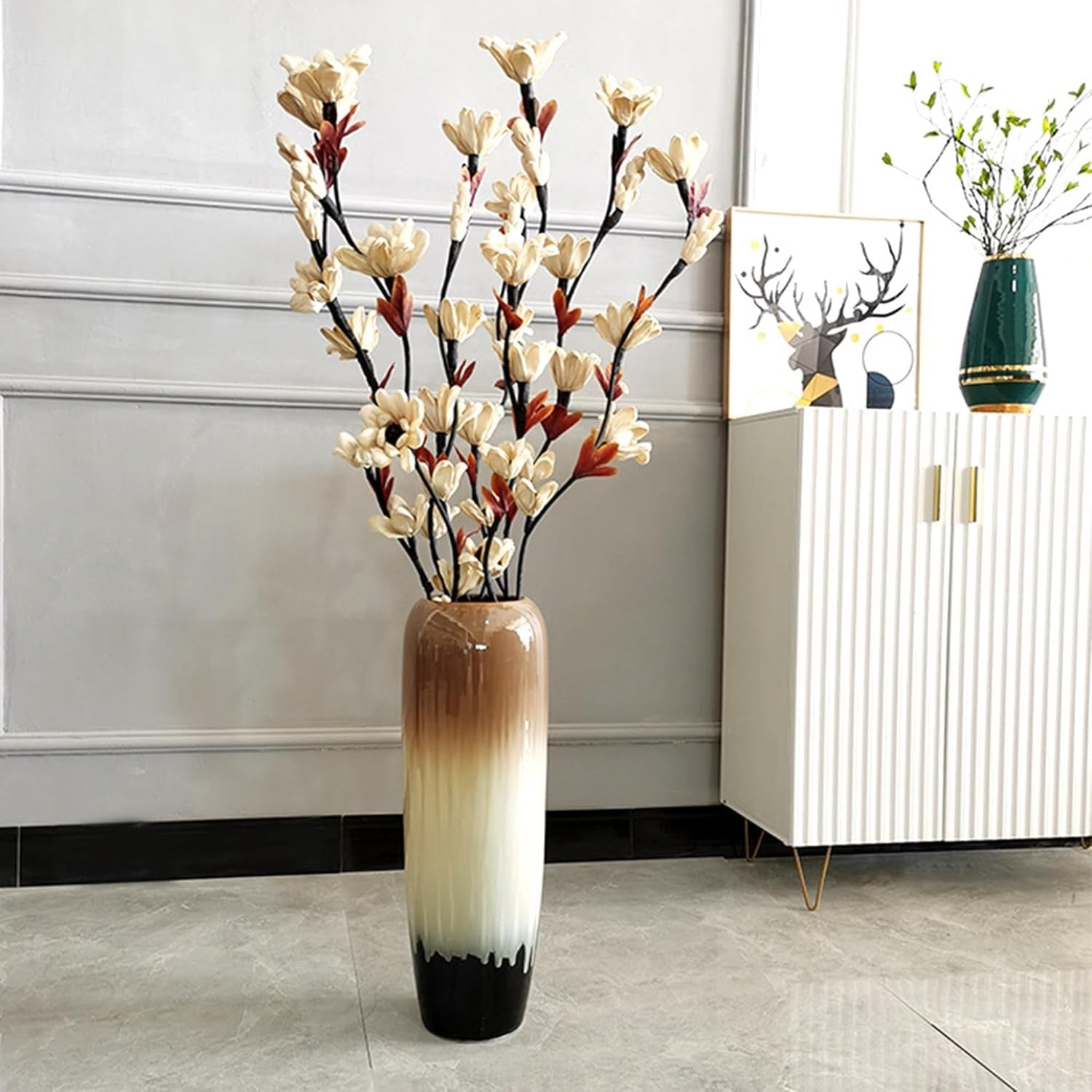 Tall Floor Vase 50cm Brown Ceramic Pampas Grass Vase Modern Home Decor