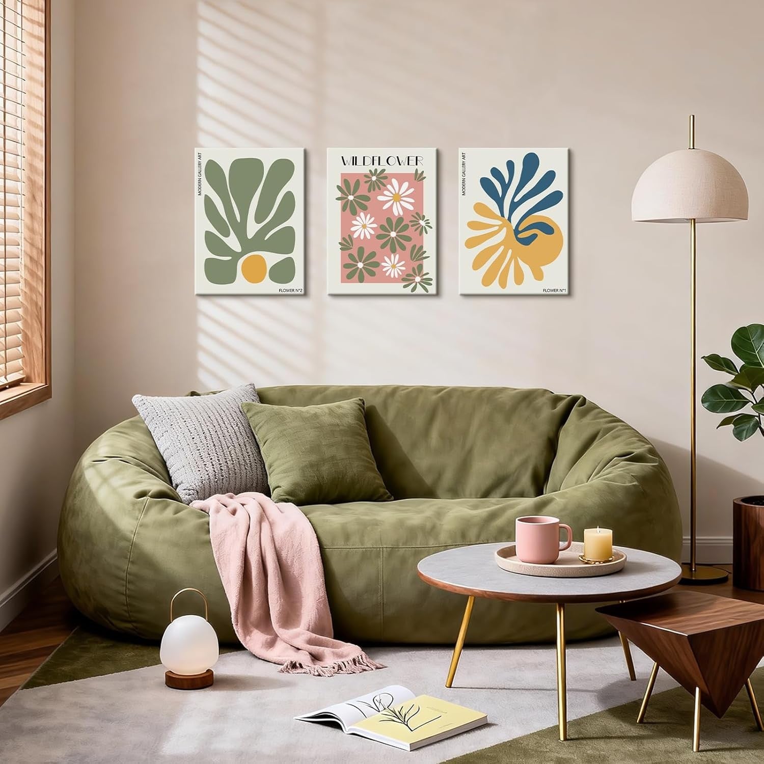 Boho Flower Market Canvas Wall Art Set 3 Framed 30x40cm