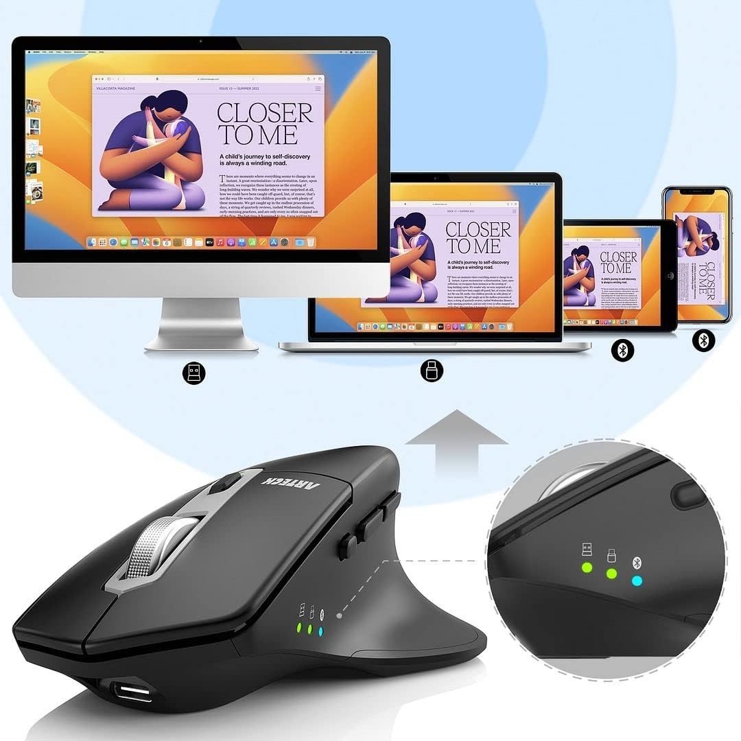 Multi Device Wireless Mouse Silent Ergonomic Rechargeable Bluetooth USB-C
