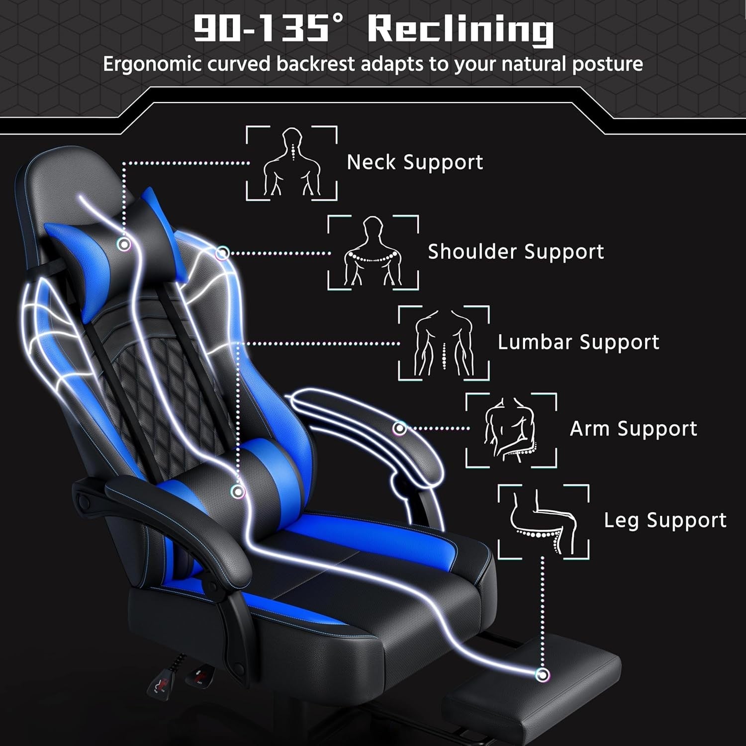 Ergonomic Gaming Chair Footrest Massage Lumbar Support