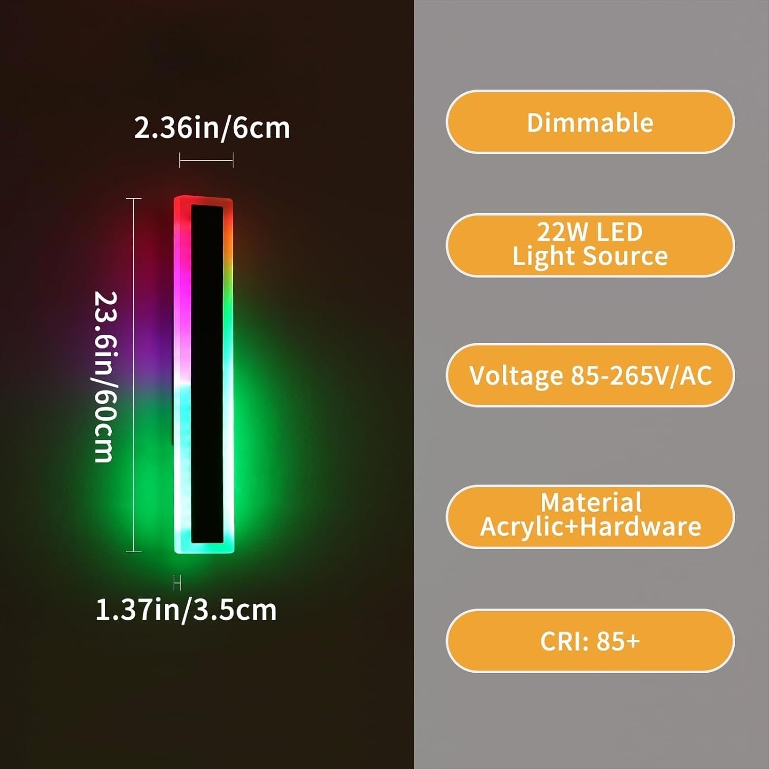 60cm RGB Outdoor Wall Lights 2-Pack Color Changing Remote Waterproof