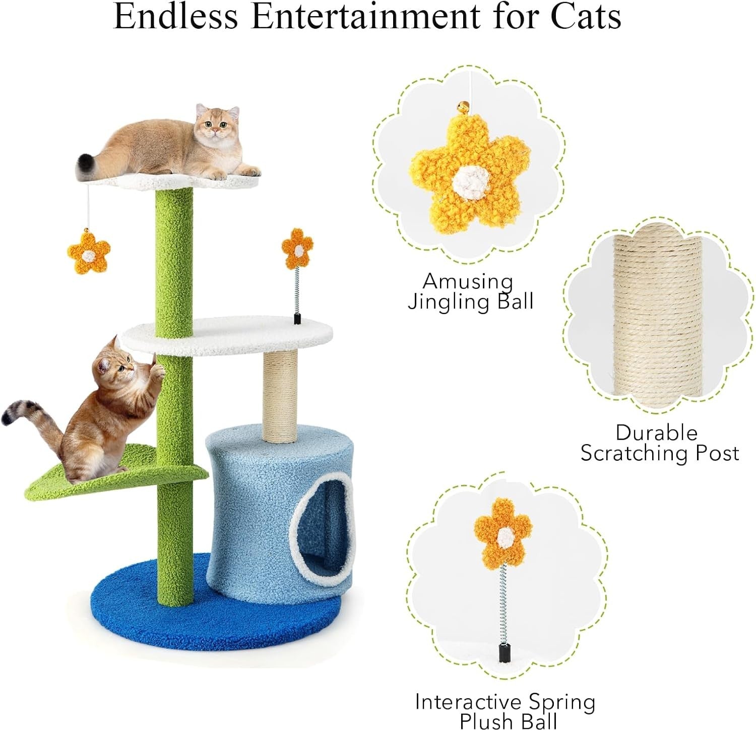 Blue Multi-Level Cat Tree with Condo Scratching Posts Play Tower 87cm