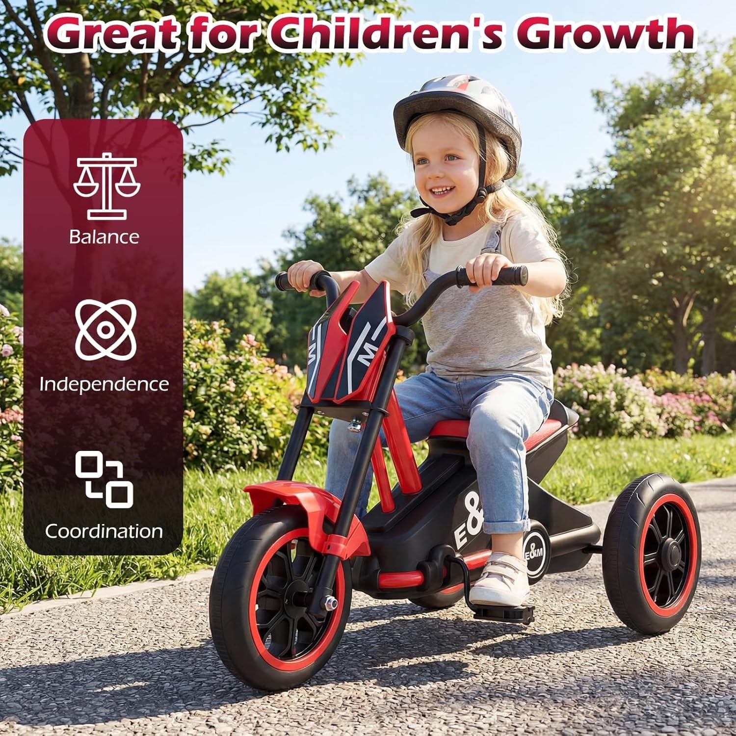 Kids Tricycle 3 Wheel Balance Bike Anti Slip Pedals Red Age 3+