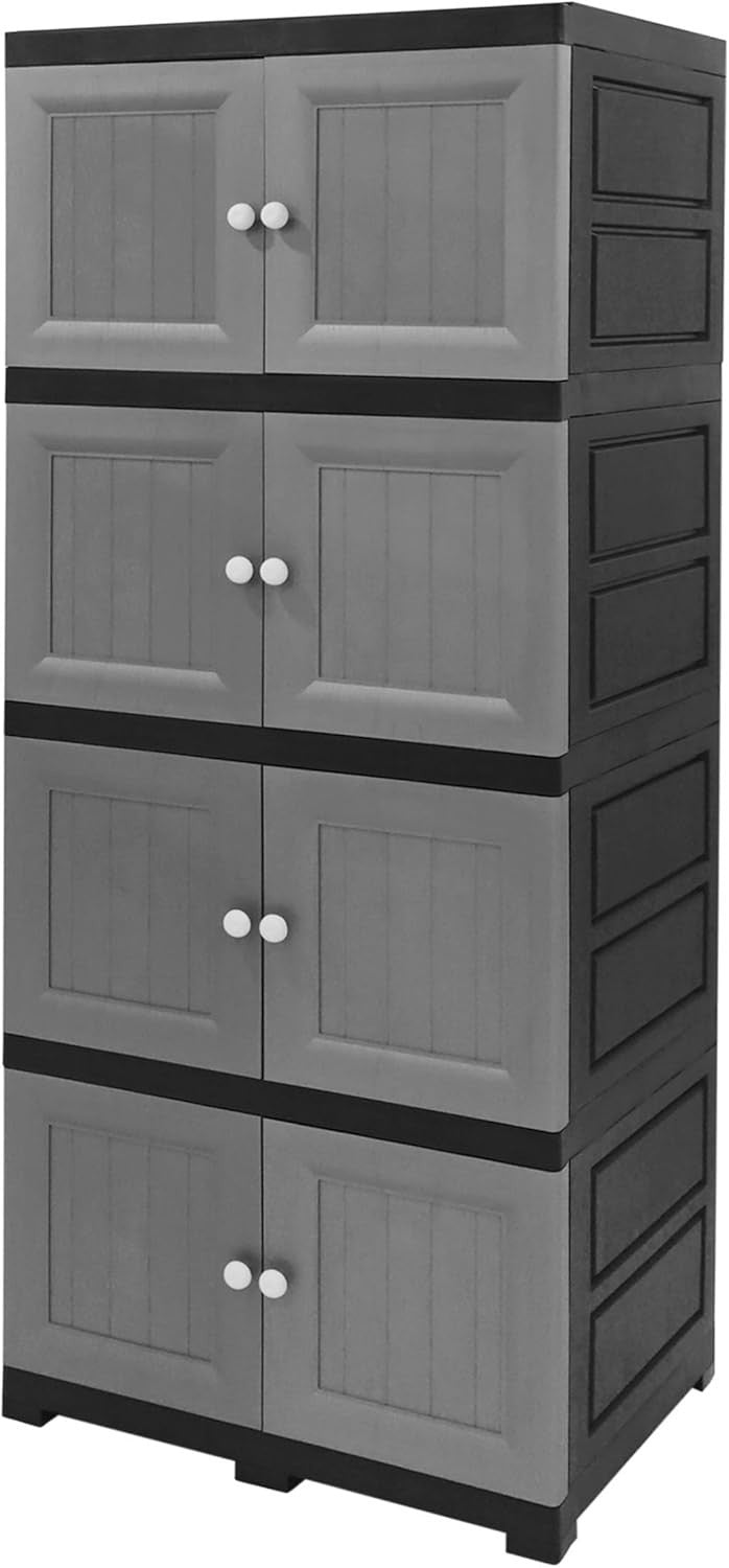 4 Tier Large Plastic Storage Cabinet Cupboard with Foldable Doors White