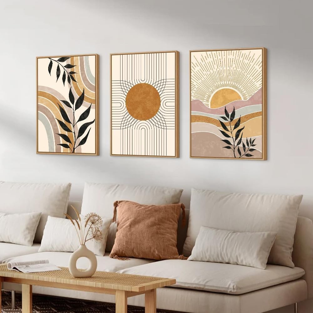 Boho Framed Canvas Wall Art Set of 3 Abstract Nature Prints 12x16