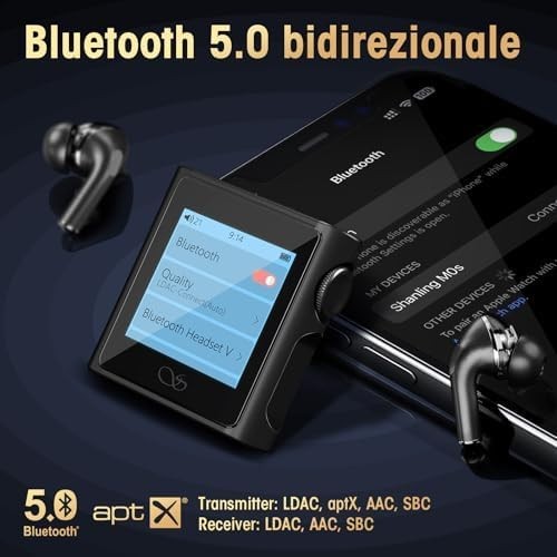 Hi‑Res Bluetooth 5.0 MP3 Player 1.54″ Touch HD, DAC/AMP, 2 TB Expandable