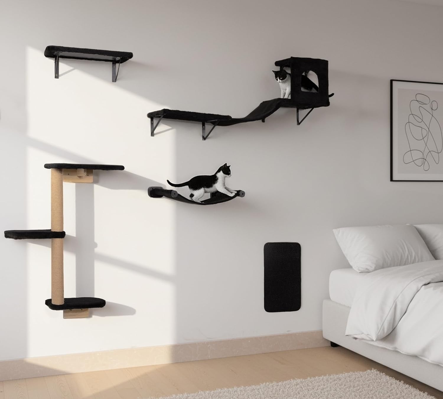 Cat Wall Climbing Set 5in1 Wall Mounted Shelves Scratcher Hammock House