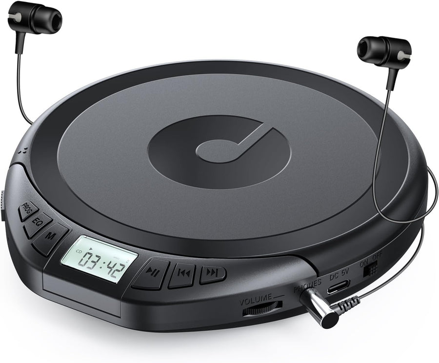 Portable CD Player Anti-Skip Shockproof LCD AUX Car Use w/ Earphones