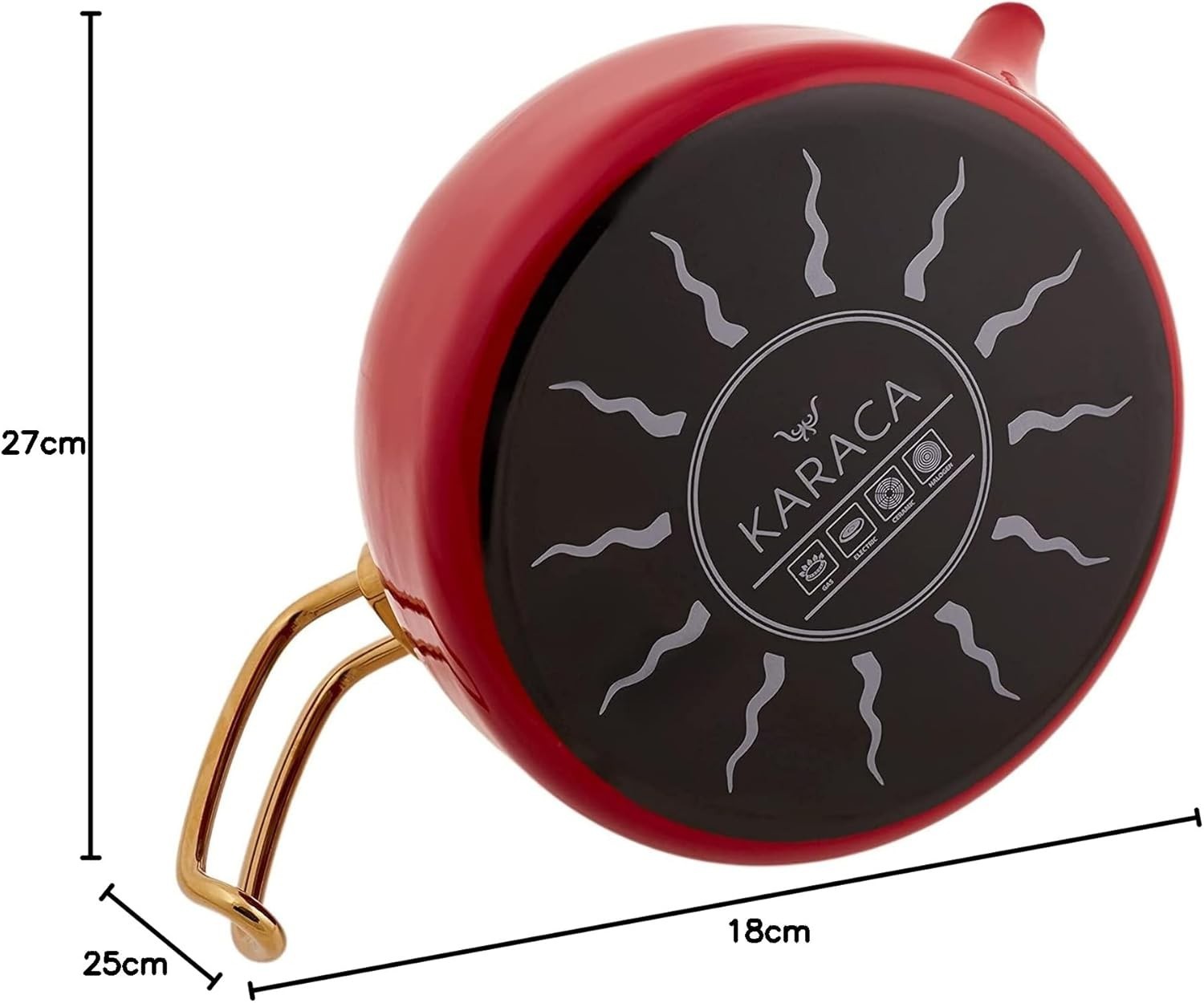 Red Enamel Turkish Tea Kettle Set 1.1L Teapot 2.3L Induction Safe